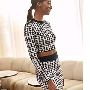 Express Black and Pink Houndstooth Skirt Set